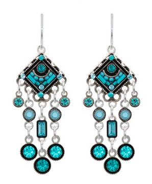 Checkerboard Diamond w/Dangles Earrings, Turquoise