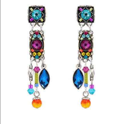 Milano 2-tier w/Fringe Post Earrings, Multicolor