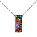 Botanical leaf rectangle Pendant, multicolor mosaic