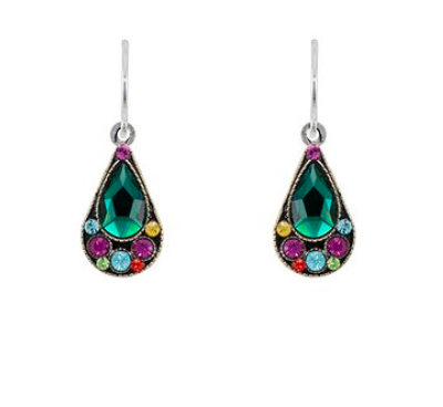 Simple mosaic teardrop dangle earrings, emerald green