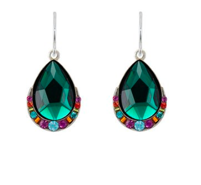 Simple mosaic wide teardrop dangle earrings, emerald green