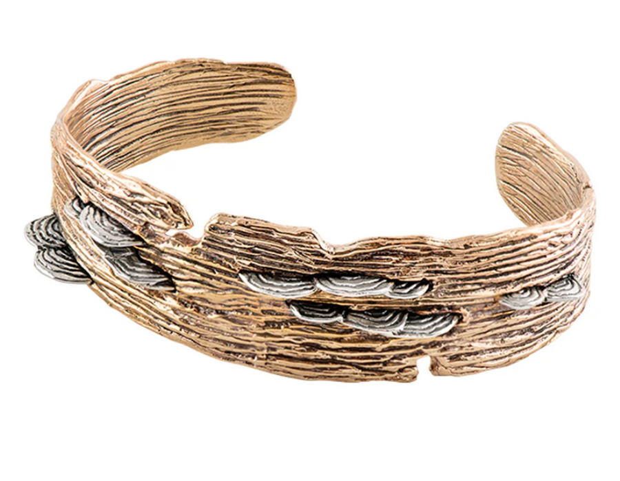 Shelf fungi on bark cuff bracelet