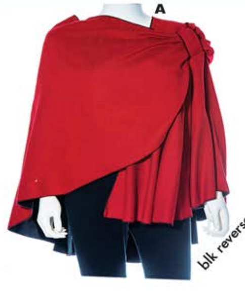 Cashmere buckle shawl, solid red/black