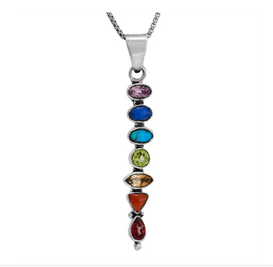 "Seven Gems" pendant necklace, sterling silver