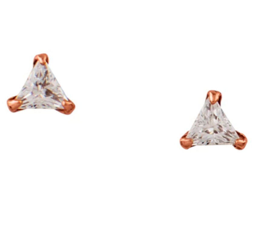 Triangle cz post earrings, rose gold