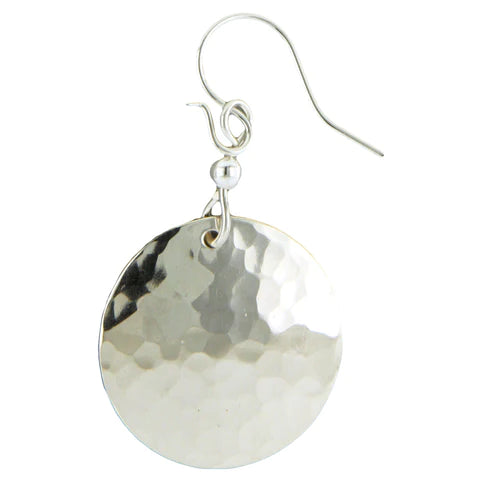 Sterling silver hammered disk dangle earrings