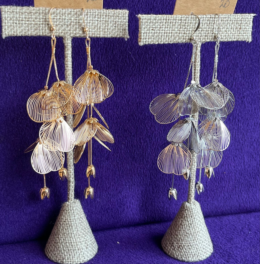 Bellflower Cascade Earrings, gold or silver