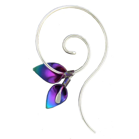 Double lily spiral hoop earrings, niobium