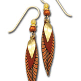 3 part slender leaves earrings in gold and copper