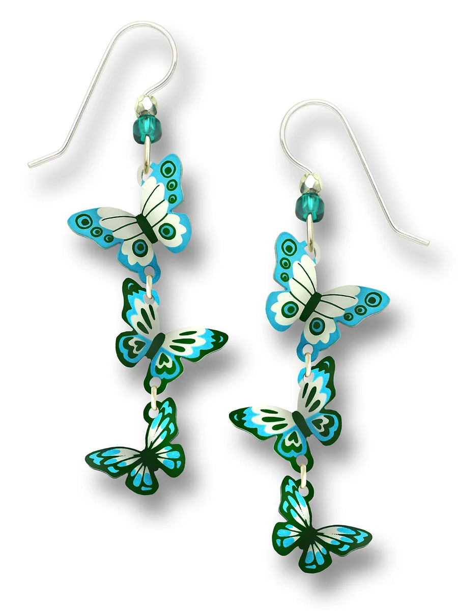 3 part 3D blue and teal butterfly earrings