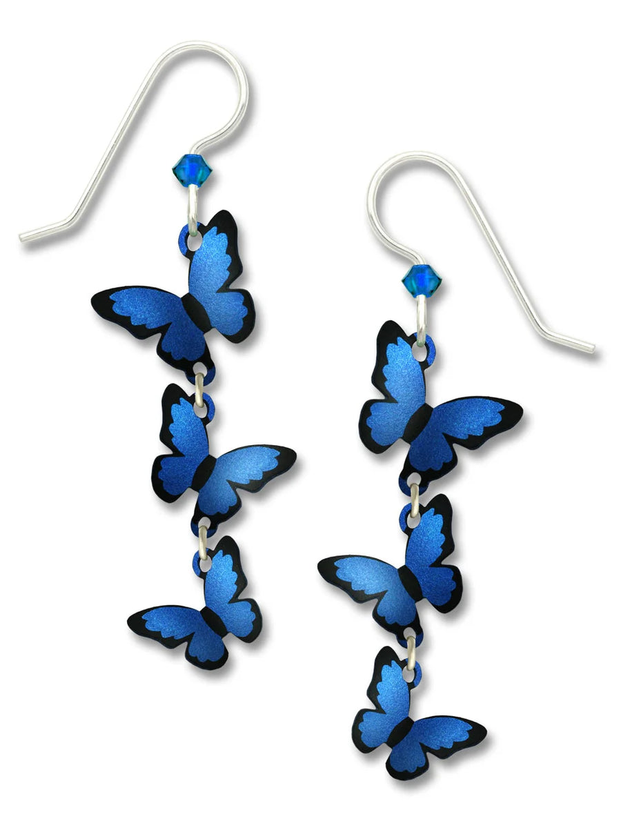 3 part, three dimensional blue butterfly earrings