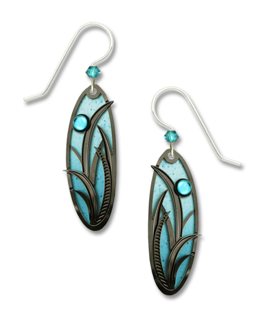 Aqua oval earrings with hematite grasses