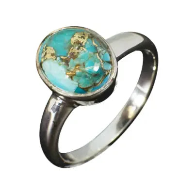 Oval gemstone and sterling silver ring