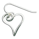 Heart with curl dangle earrings, gold filled or sterling silver