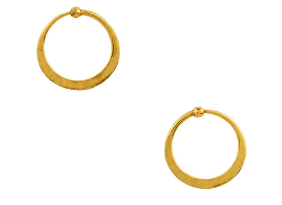 Gold Plated Hammered Hoop earrings with Ball Closure, 3/4"
