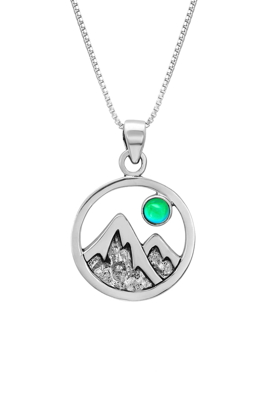 Mountain pendant in sterling silver with art glass cabochon on sterling chain
