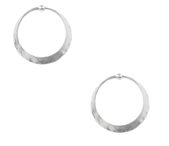 Sterling silver hammered hoop earrings, 1"