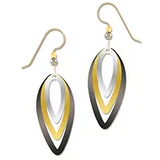 3 Layered Black, Gold and Silver Leaves Earrings