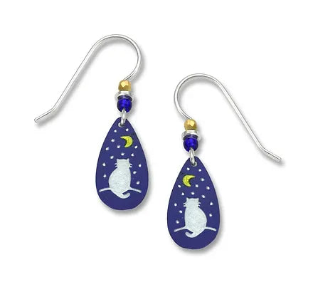 White cat with night scene earrings