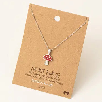 mini mushroom necklace, red enamel