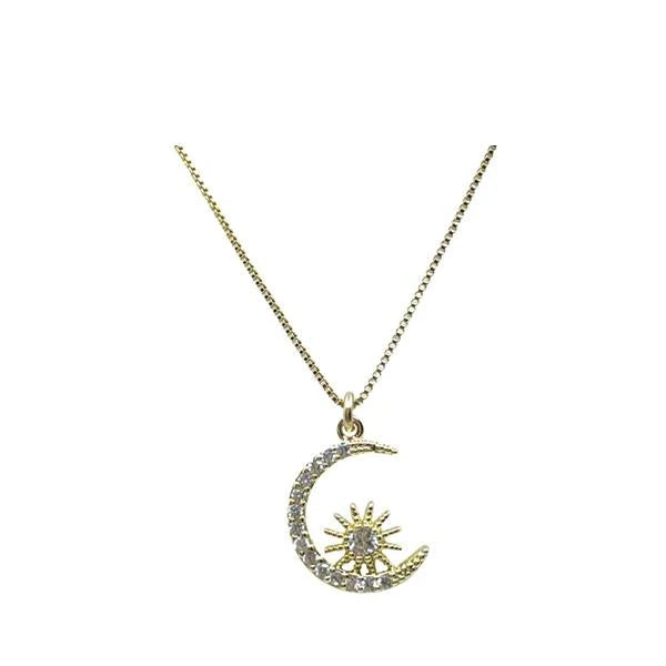Pavé gold crescent moon & star necklace