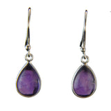 Dangle tear drop gemstone earrings in sterling silver setting