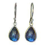 Dangle tear drop gemstone earrings in sterling silver setting
