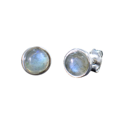 Tiny round cabochon gemstone post earrings in sterling silver