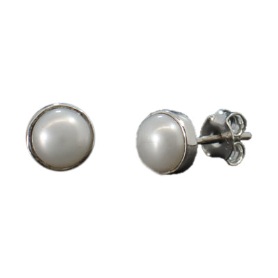 Tiny round cabochon gemstone post earrings in sterling silver