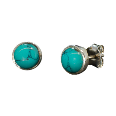 Tiny round cabochon gemstone post earrings in sterling silver