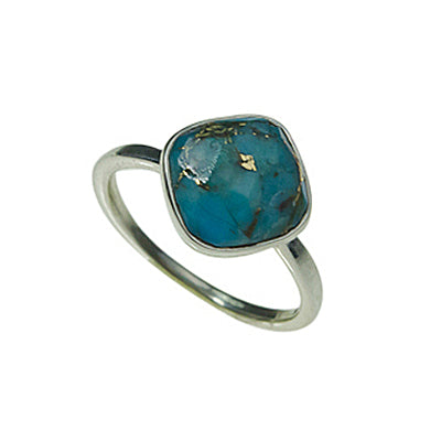 copper turquoise faceted cusion and silver ring