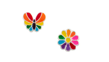 Mismatched rainbow butterfly and flower stud earrings