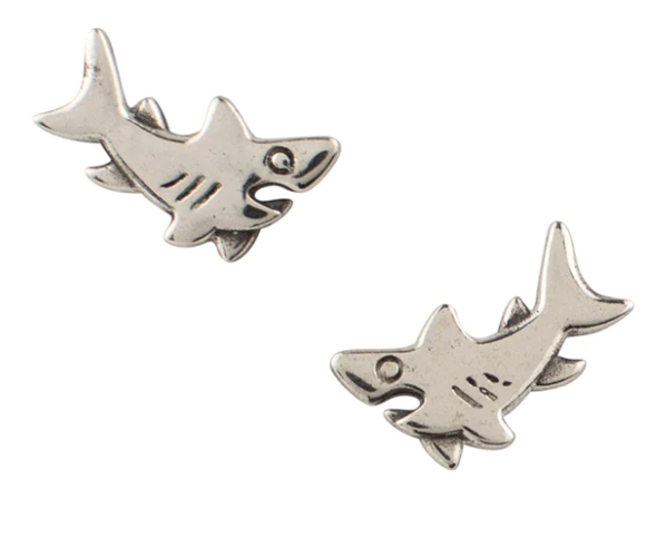 Shark earrings, sterling silver studs
