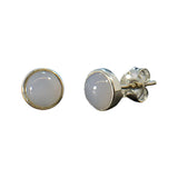 Tiny round cabochon gemstone post earrings in sterling silver