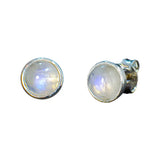 Tiny round cabochon gemstone post earrings in sterling silver