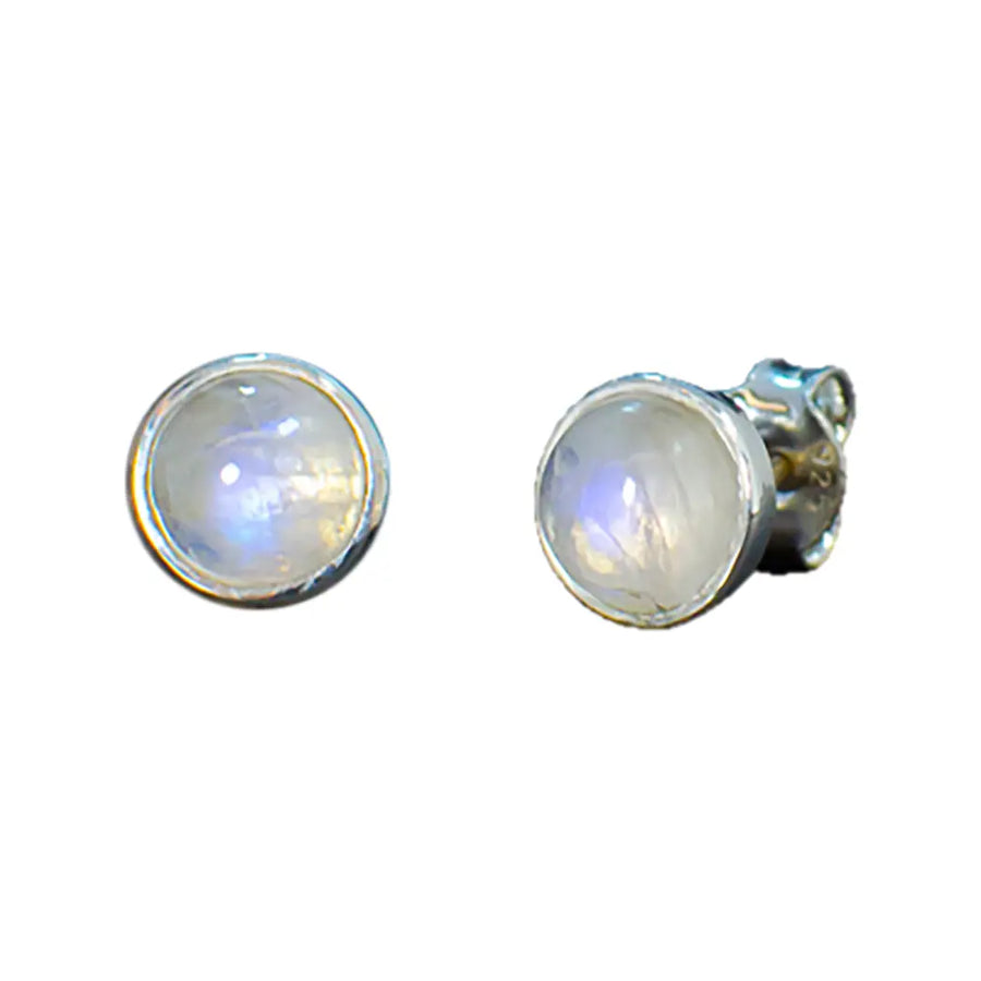 Tiny round cabochon gemstone post earrings in sterling silver