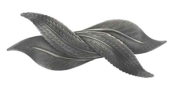 barrette, double entwined leaves, silver or brass