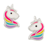 Rainbow Mane Sterling Silver Unicorn Head Studs