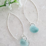 Sky blue glass drop on sterling silver marquis ear wire
