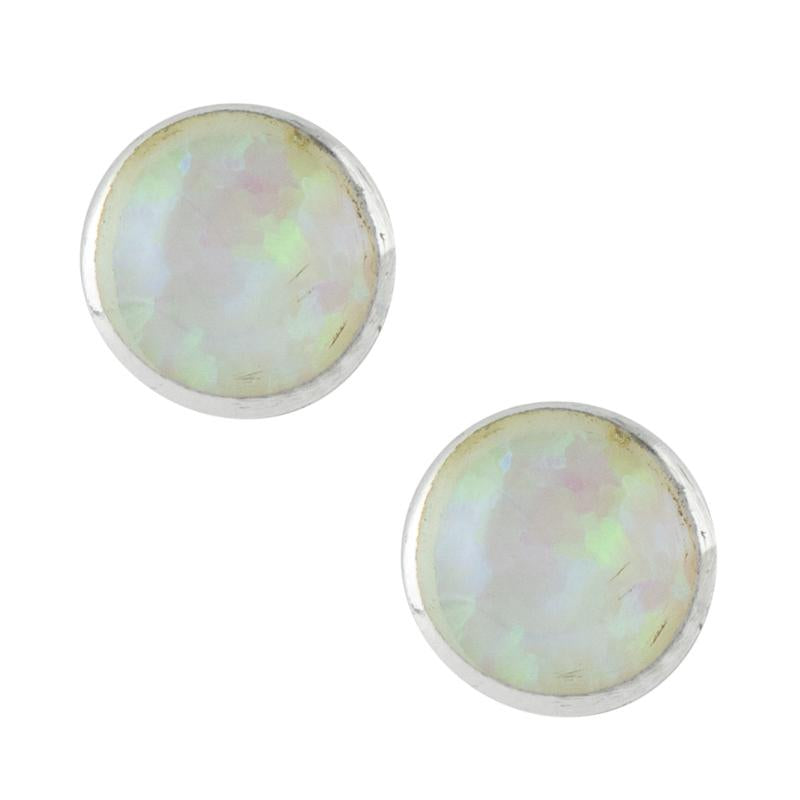 White Opal Studs w/Sterling Silver