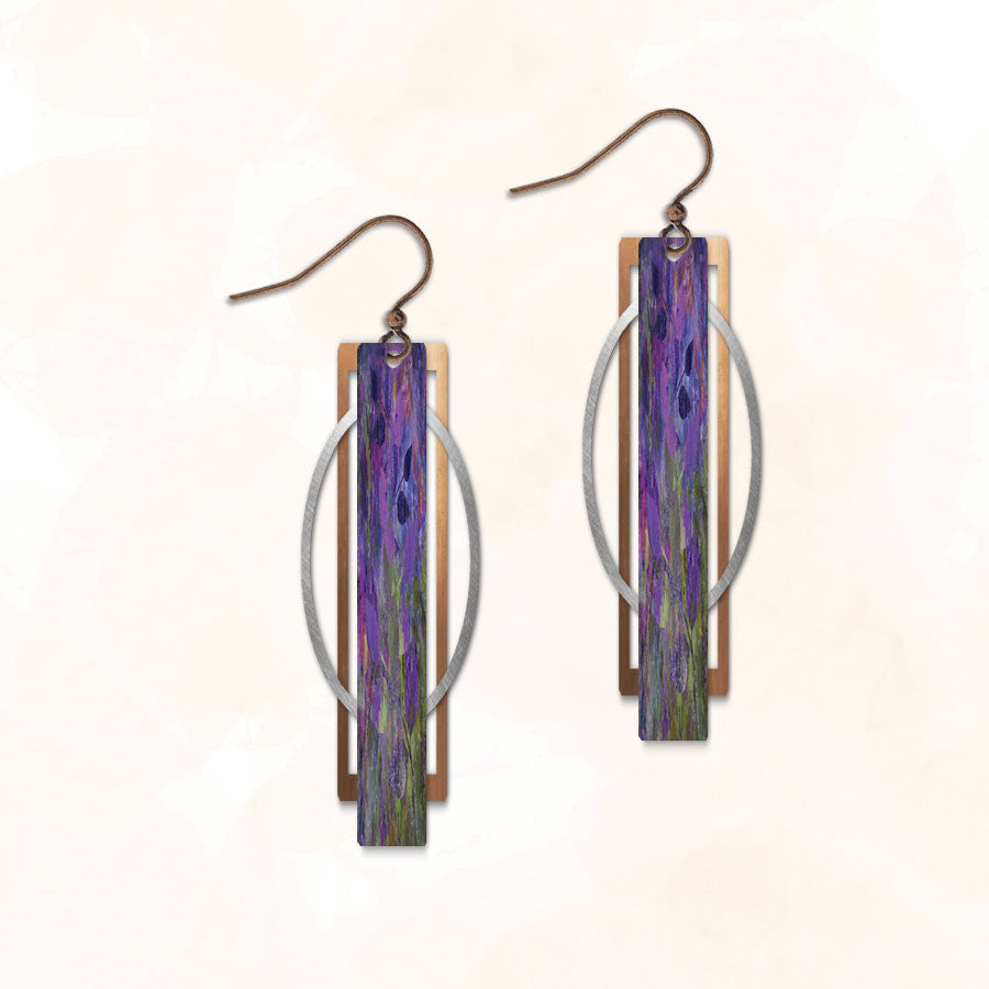 Long oval and rectangle framed art earrings