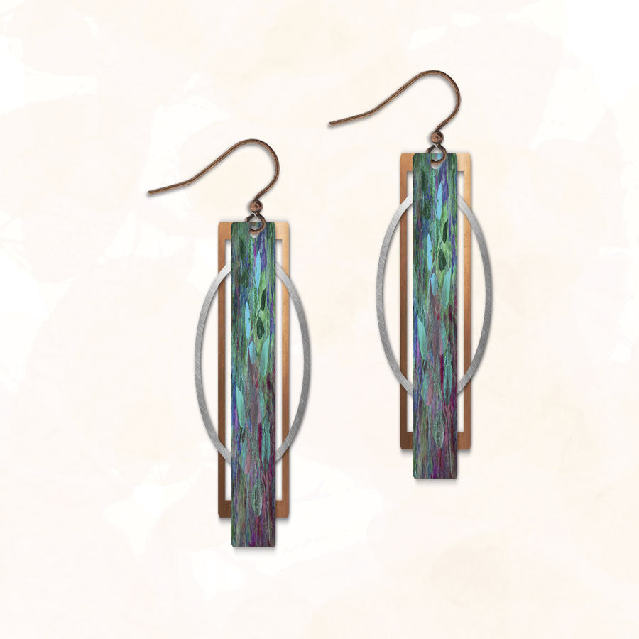 Long oval and rectangle framed art earrings