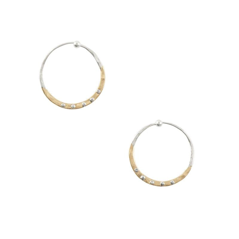 Sterling and bronze riveted hoop earrings