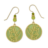 Round Gold Leaves Over Green Earrings
