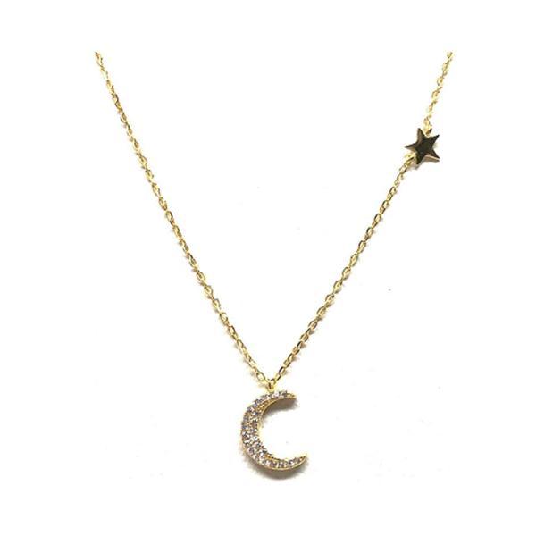 Crystal moon and star necklace in gold vermeil or sterling silver