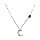Crystal moon and star necklace in gold vermeil or sterling silver