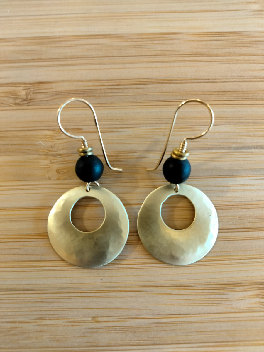 Cut out brass disc earrings with beads