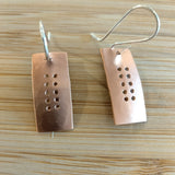 Dotted copper rectangle dangle earrings