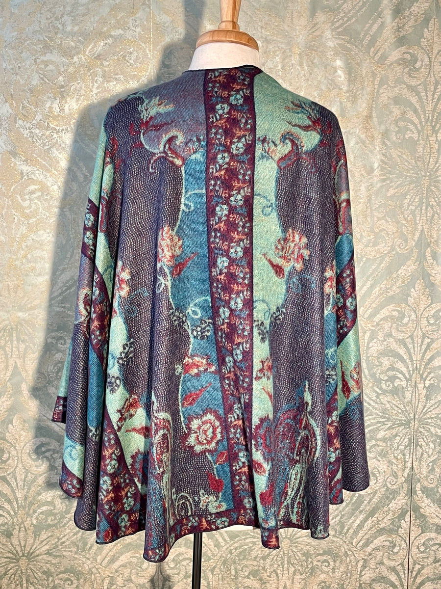 Cashmere buckle shawl, reversible, blue and purple multi color