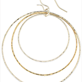 3 Hammered circle dangle earrings, mixed gold and silver or all silver